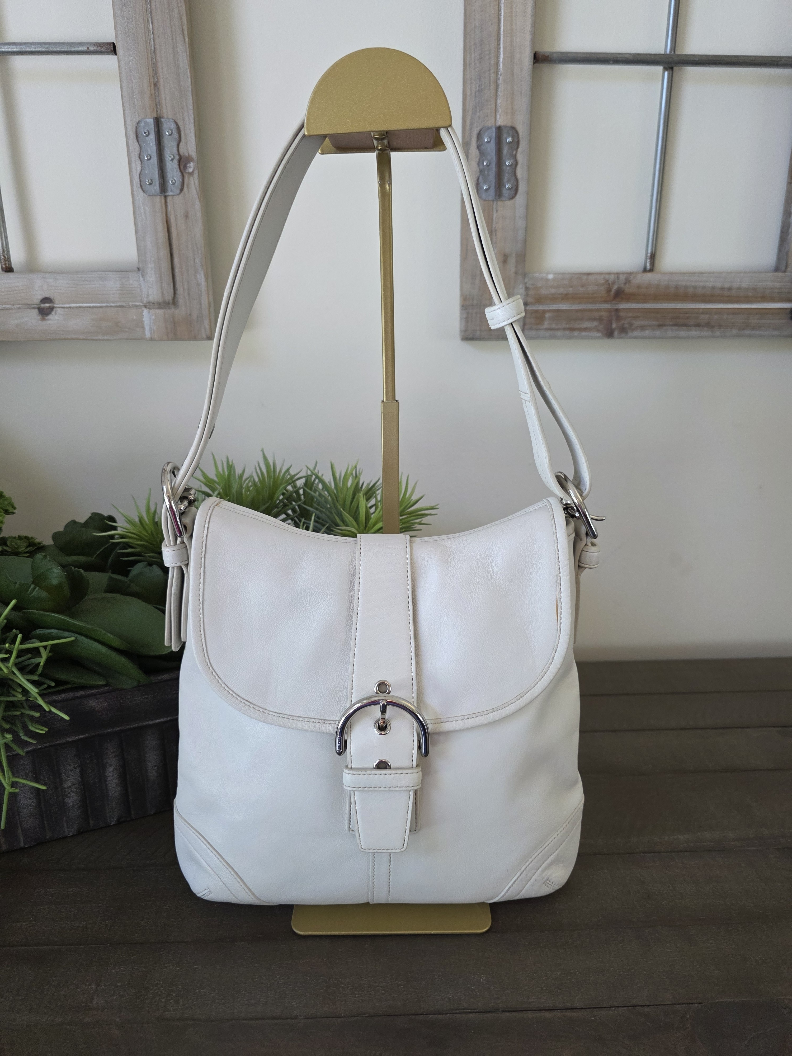 Coach Vintage Soho Large White Leather Convertible Crossbody Shoulder Bag Y2k